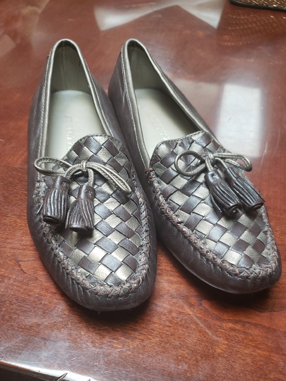 Robert Zur Metallic Bronze Woven Tassel Loafers